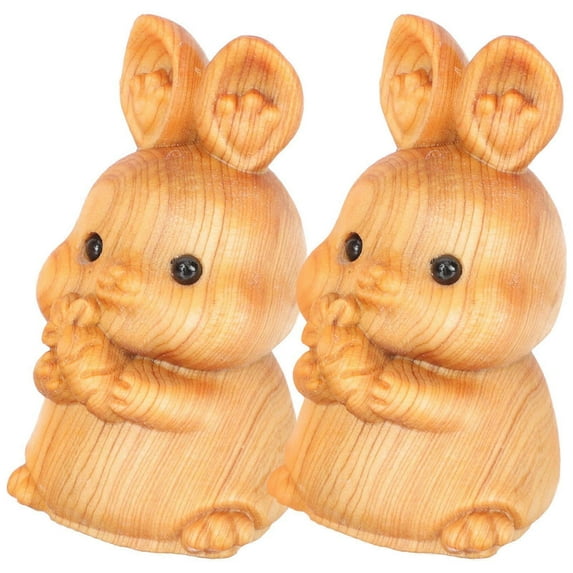 Rabbit Decor Wood Rabbit Statue Easter Bunny Statue Home Decoration Khaki 5.00X3.00X3.00CM Desktop Ornament 2Pcs