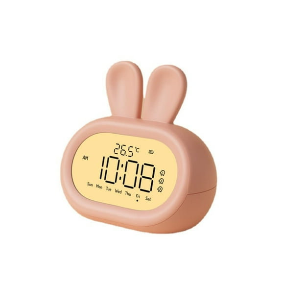 Rabbit Digital Alarm Clock with Night Light,3 Sets of Alarms, Adjustable Volume & Brightness, Thermometer&Timer,Week Display,Perfect for Bedroom, Bedside, Adult,Kids (Pink)