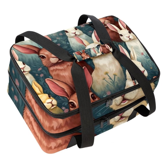Rabbit Double Layered Insulated Lunch Bag with Dual Compartments - Large Capacity Handheld Meal Bags for Refrigeration and Portability