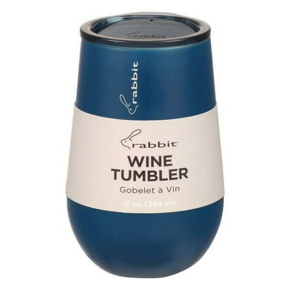 Rabbit Double Wall Insulated Stainless Steel 12 oz Wine Tumbler, Navy Blue