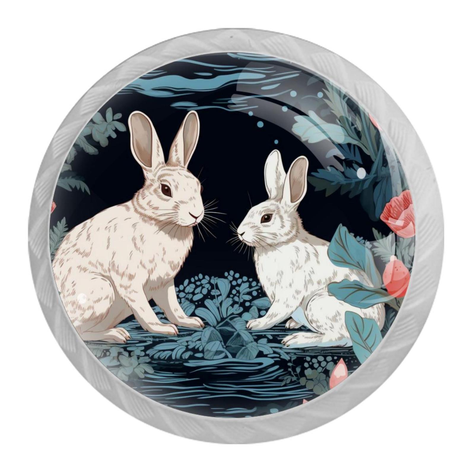 Rabbit Drawer Pulls Set of 4, White Crystal Glass Knobs with Screws for