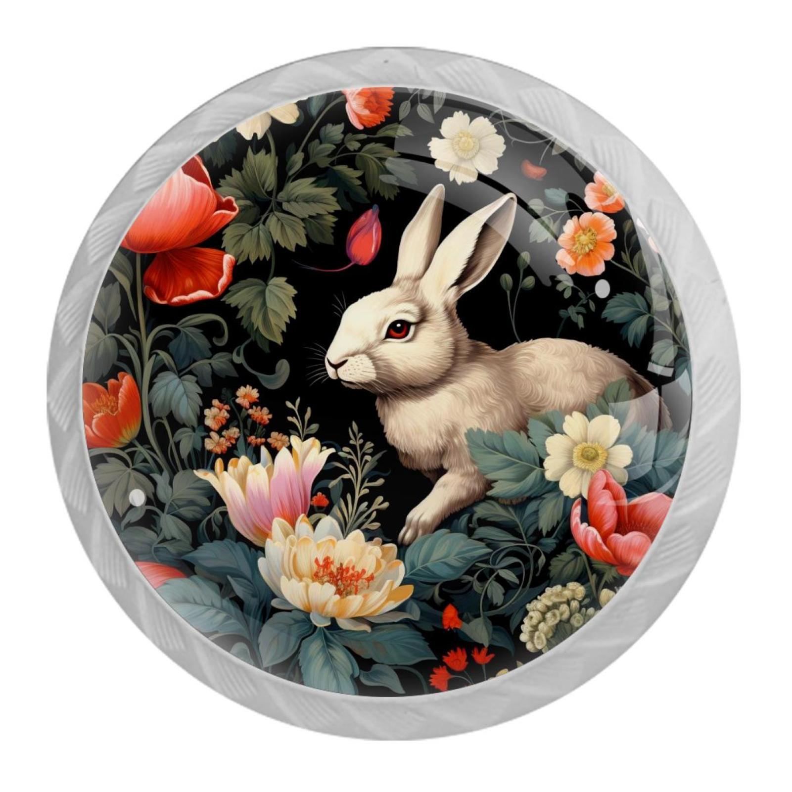 Rabbit Drawer Pulls Set of 4, White Crystal Glass Knobs with Screws for