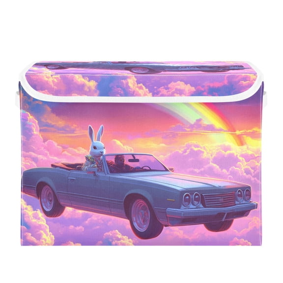 Rabbit Drive Among Clouds Rainbow Foldable Storage Bin with Lid and Handle Collapsible Storage Box 16.5 x 12.6 x 11.8 inches