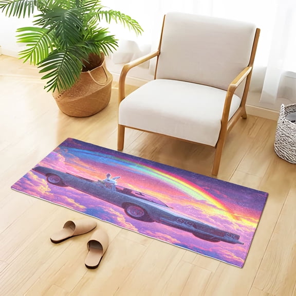 Rabbit Drive Among Clouds Rainbow Plush Carpet Non Slip Runner Rug Absorbent Bath Mat 39" x 20"