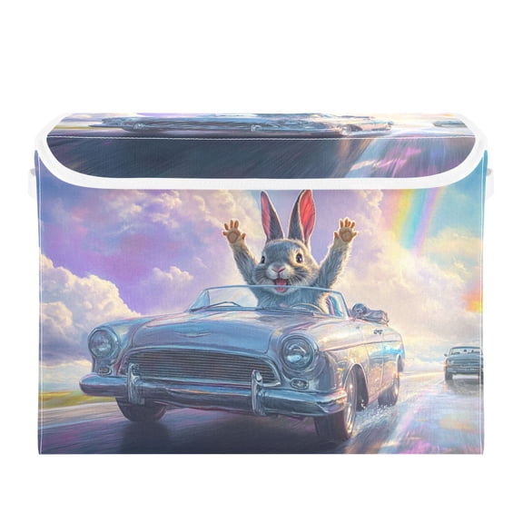 Rabbit Drive Car Rainbow Foldable Storage Bin with Lid and Handle Collapsible Storage Box 16.5 x 12.6 x 11.8 inches