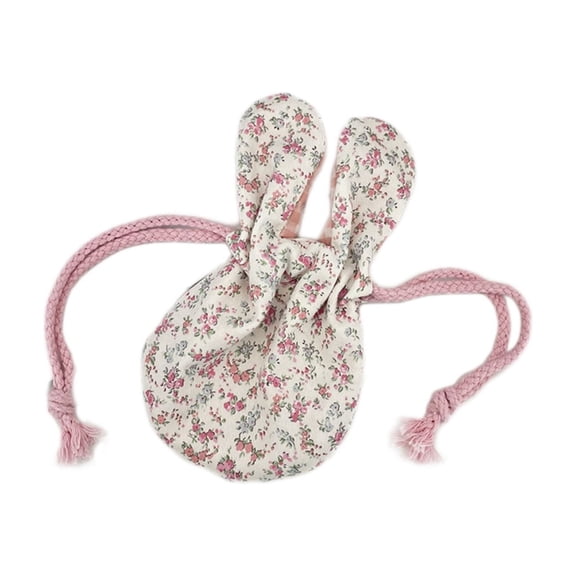 Rabbit Ear Drawstring Bag with Floral Pattern, Small Portable Storage Pouch for Accessory Organization, Easter Gift Sack for Jewelry and Small Item Management