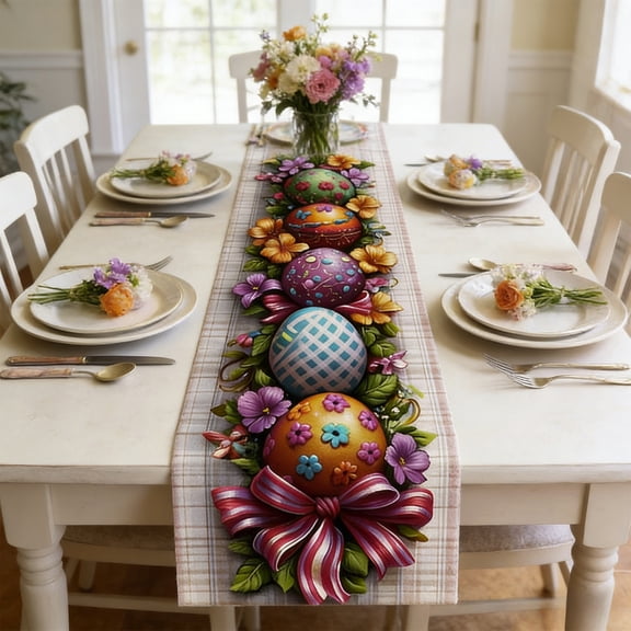 Rabbit Ear Easter Table Flag – Linen-Blend Multicolor Tablecloth in 4 Sizes for Holiday Dining, Photo Backdrops & Spring Decor,A