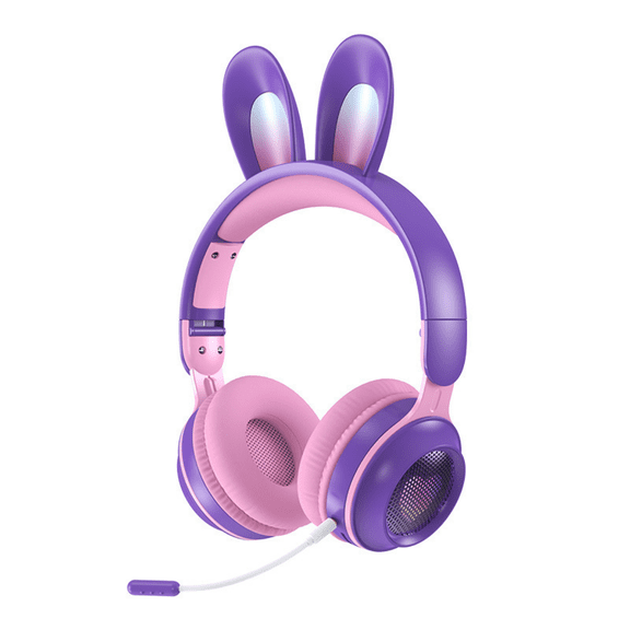 Rabbit Ear Headset Bluetooth Wireless LED Children's Headphones With Microphone Comfortable Overhead Design For Kids