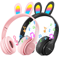 thumbnail image 1 of 2Packs Rabbit Ear Kids Wireless Headphones with Microphone,Headphones for Girls Boys for School,Volume Limiter,Teens Toddlers Wireless Headphones,for Mobile Phones/Tablet/PC,Pink&Black, 1 of 8