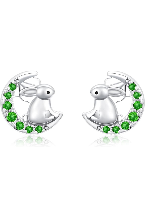 Rabbit Earrings for Women S925 Sterling Silver Green Cubic Zirconia Rabbit Stud Earrings Jewelry Gifts for Birthday Mother's Day