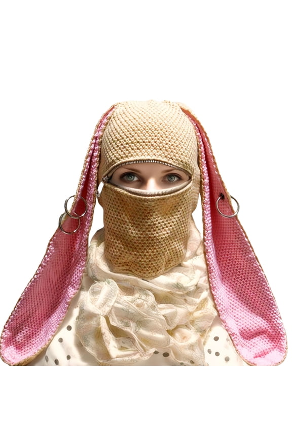 Rabbit Ears Balaclava Caps Thicken Warm Face Hat for Outdoor Winter Activity