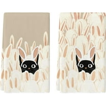 Rabbit Ears Black Cat Easter Kitchen Towels Dish Towels, 18x26 Inch Spring Farmhouse Bunny Decoration Hand Towels Set of 2