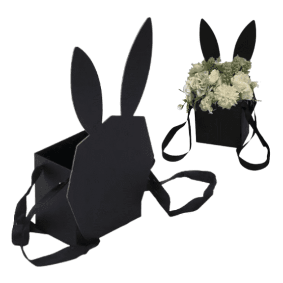 Rabbit Ears Designer Shaped Gift Box with Ribbed Ribbon Handle Customizable 12.25 x 7 x 4 inches, Black (1 Box)