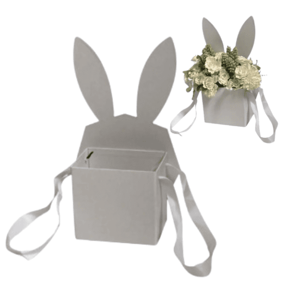 Rabbit Ears Designer Shaped Gift Box with Ribbed Ribbon Handle Customizable 12.25 x 7 x 4 inches, White (1 Box)