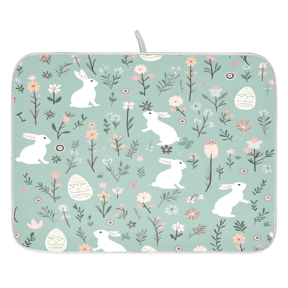 Rabbit Easter Egg Floral Pattern Drying Dish Mat Quick Drying Absorbent Soft Durable for Kitchen 16" x 18"