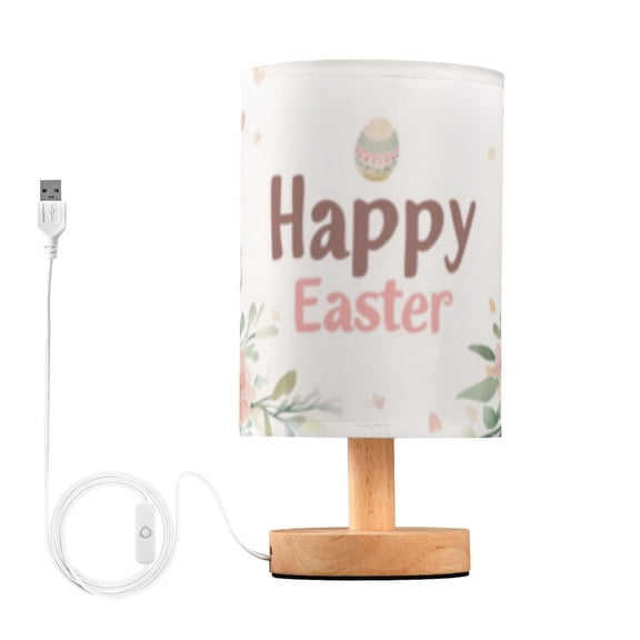Rabbit Easter Egg Flowers Watercolor Table Lamp with USB Port LED Warm Light Lamp Night Light Home Decor
