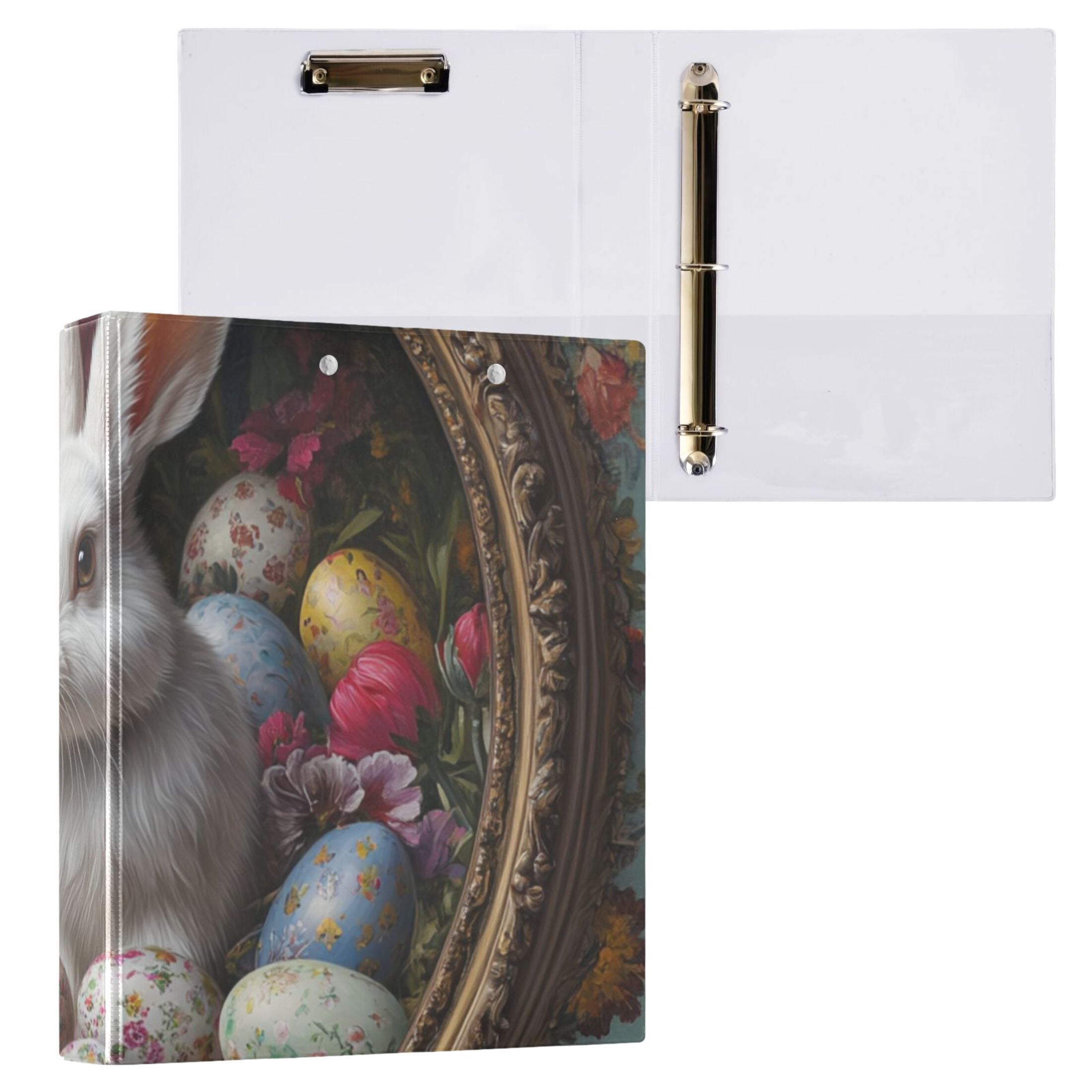 Rabbit Easter Eggs 3 Ring Binders 1.5 inch Hardcover File Folders with Interior Pockets A4 Size Organizer for School Office Hospital Set of 2