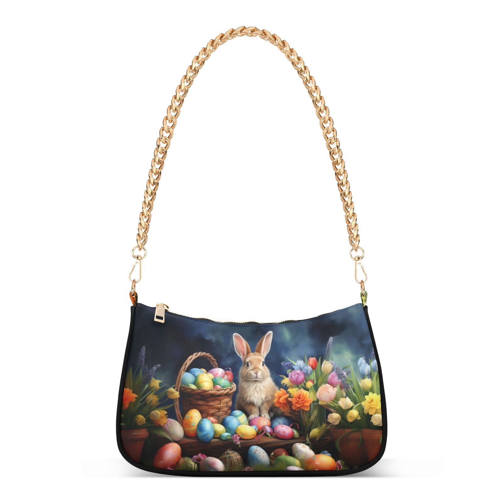 Rabbit Easter Eggs FlowersWomen Small Shoulder Bag Crossbody Tote Hobo Bags Purse Clutch Handbags with Chain Strap for Women
