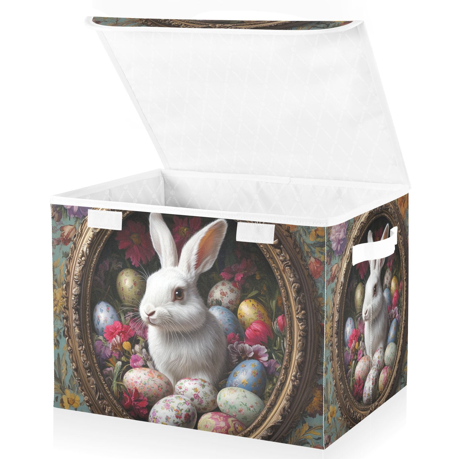 Rabbit Easter Eggs Storage Basket for Shelves Foldable Container Organizer for Organizing Toys Clothes Books with Handles