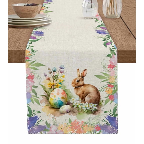 Rabbit Easter Flower Leaf Easter Egg Table Runners for Dining Room Coffee Home Decor Tablecloth Table Cover