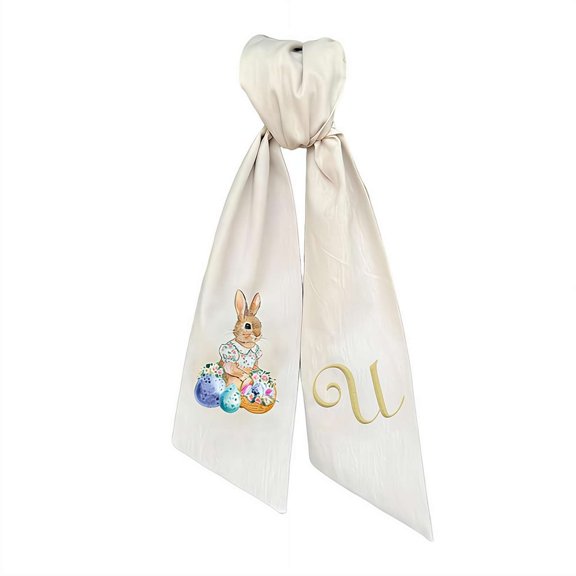 Rabbit Easter Wreath Bow Custom Embroidered Monogram Spring Bunny Wreath Sash for Front Door Hand Tailored Easter Decorations Spring Bows for Wreaths,Front Door Decor Design with Embroidered Initial