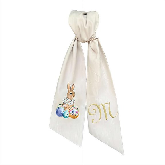 Rabbit Easter Wreath Bow Custom Embroidered Monogram Spring Bunny Wreath Sash for Front Door Hand Tailored Easter Decorations Spring Bows for Wreaths,Front Door Decor Design with Embroidered Initial