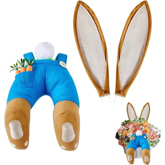 Rabbit Easter Wreath,Easter Bunny Butt Wreath Attachment Cute Bunny DIY with Ears Spring Wreath Decorations Welcome Sign Attachment for Outdoor Indoor Hanging Wreath Ornaments (E)