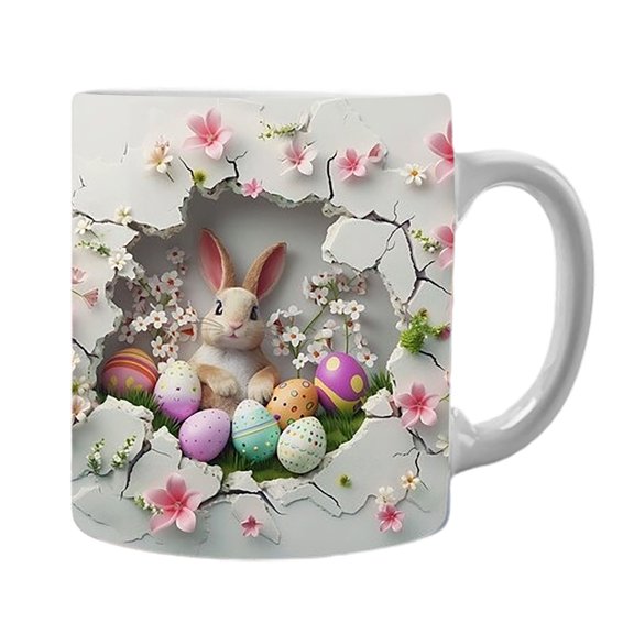 Rabbit Egg Hunt Mug For And Ready Glass Cup With Cute Bunny Design Ideal For Coffee Hot Chocolate Glass&Bottle