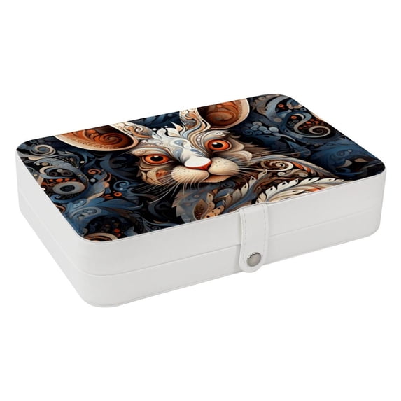 Rabbit Elegant PU Leather Jewelry Box with Removable Compartment and Earring Holder - Decorative Storage Box - Portable