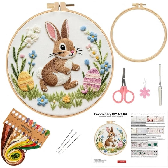 Rabbit Embroidery Kits for Beginners, Cross Stitch Kits for Adults Easy Needlepoint Kits for Adults with Funny Animal Pattern,DIY Needlepoint Embroidery Starter Kit with Instructions