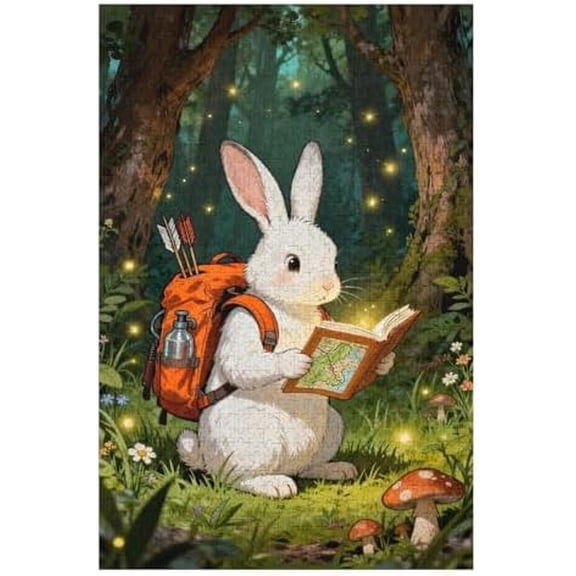 Rabbit Exploring The Forest 500 Piece Jigsaw Puzzle for Adults, Beautiful Forest Background Artwork, Colorful DIY Puzzle, Challenging Family Activity, Fun Relaxing Game Night 20.5x15