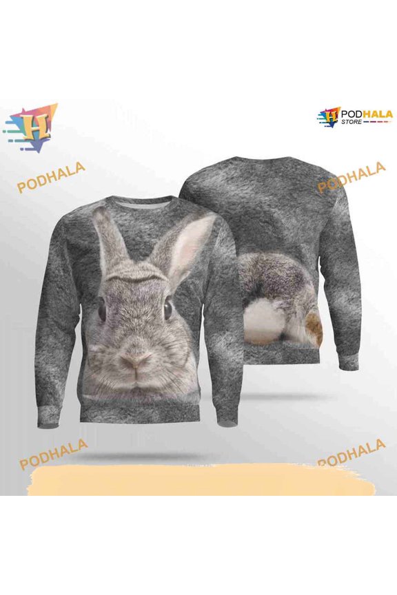 Rabbit Face All Over Printed 3D Animal Hoodie T-Shirt