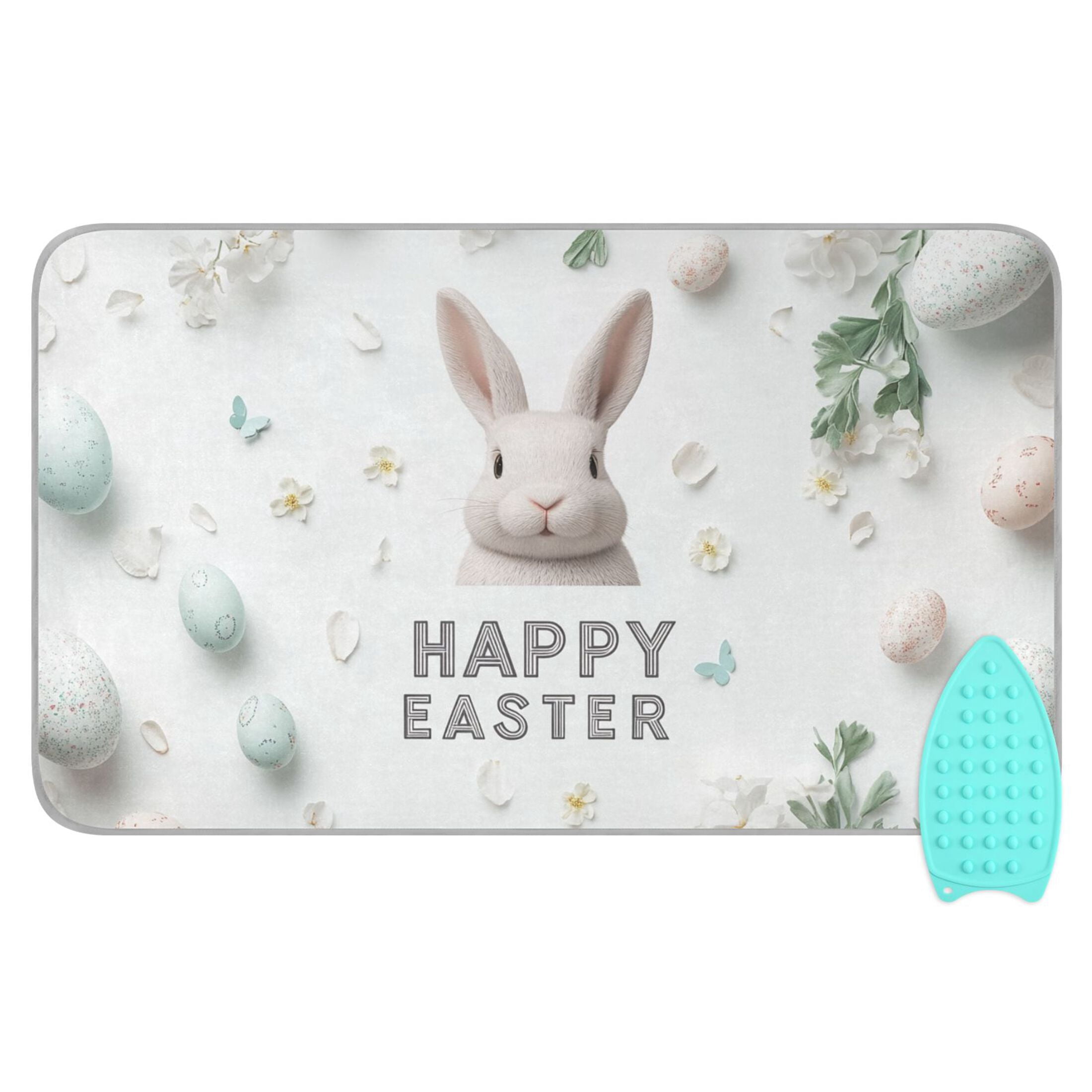 Rabbit Face Eggs Happy Easter Ironing Mat Blanket Portable Travel Ironing Pad Heat Resistant Pad 47.2" x 27.6”