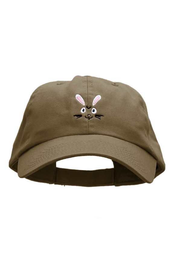 Rabbit Face Embroidered Low Profile Dyed Cotton Twill Cap - Khaki OSFM