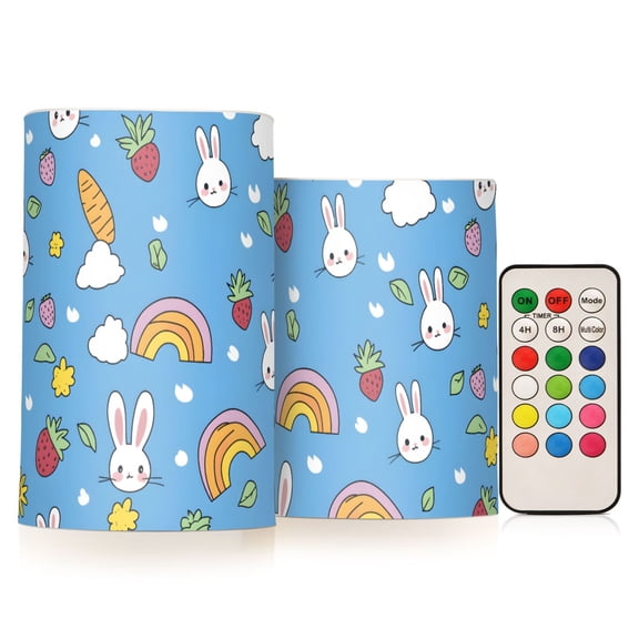 Rabbit Face Flameless LED Candle Set with Remote, Battery Operated Color Changing Pillar Candles, Set of 2