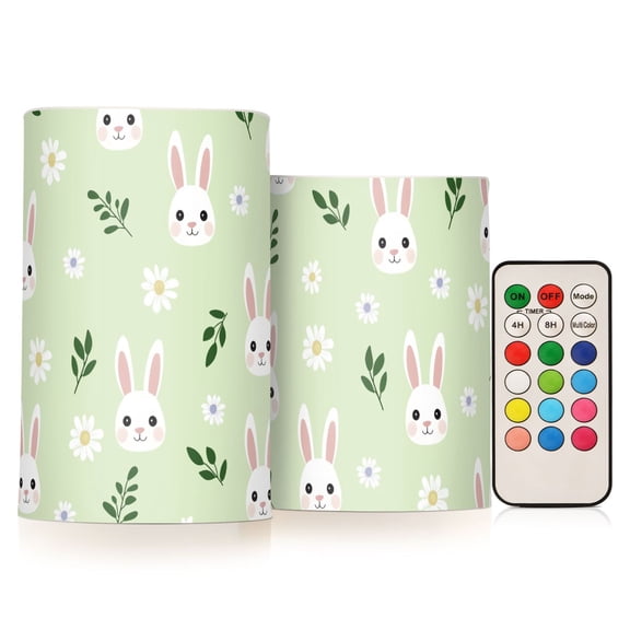 Rabbit Face Flower Flickering Flameless Candles Battery Operated with Remote Timer LED Pillar Candles Set of 2