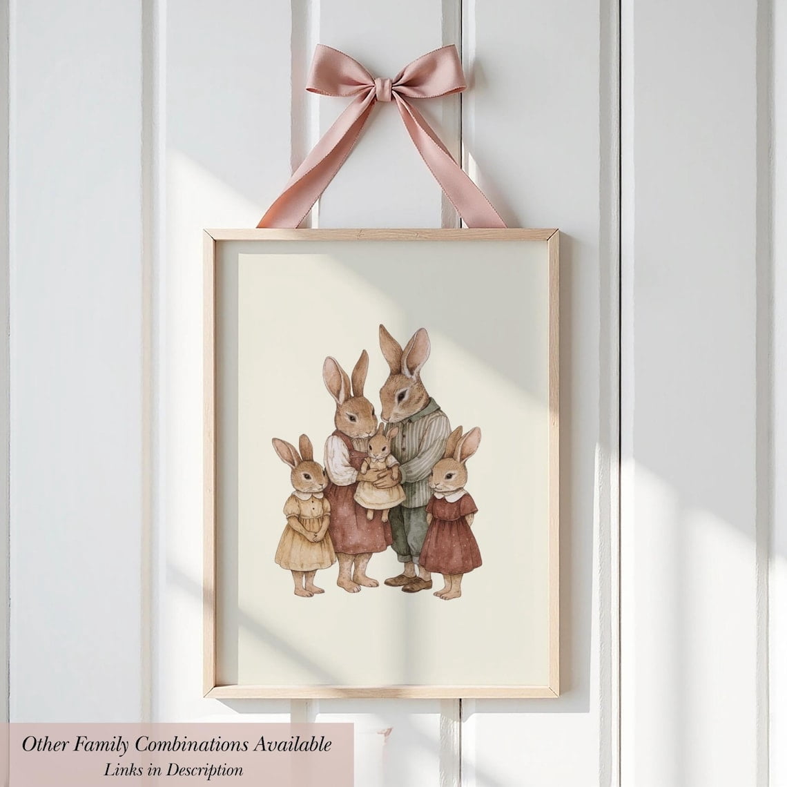 Rabbit Family Wall Art Print With Mother Father Baby Girl Sisters ...