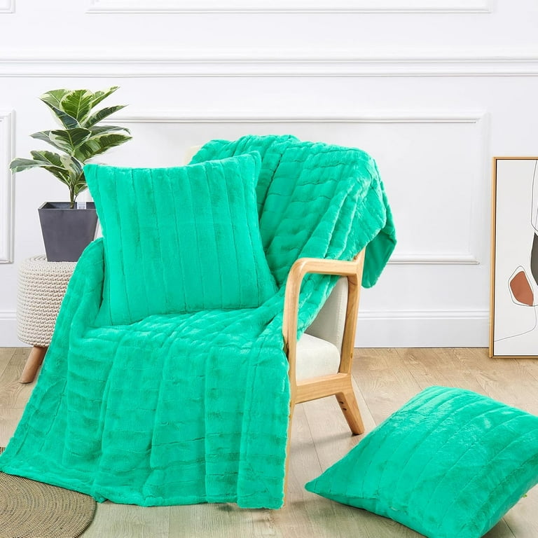 Teal throw blanket and pillow set sale