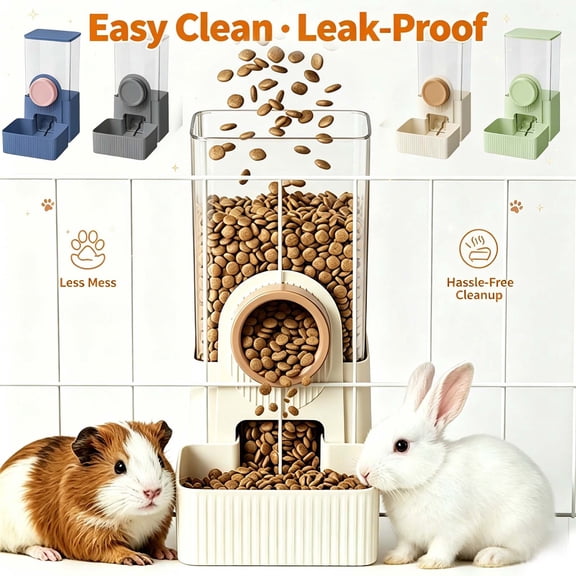 Rabbit Feeder for Cage, Hanging Automatic Cat Feeder and Water Dispenser, Ferret Cage Accessories, Food Water Bowl for Cats Rabbit Guinea Pig Cages _ Blue