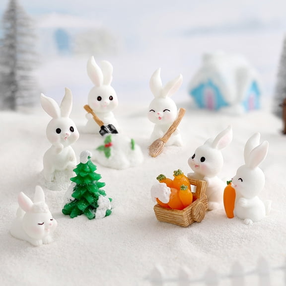 Rabbit Figurine Exquisite Snow Design Resin Micro Landscape Decor Animal Miniature for Children