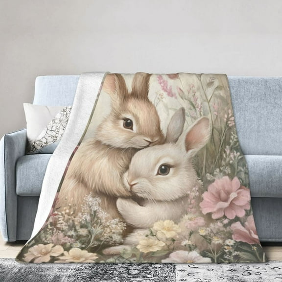Rabbit Flannel Blanket for Adults – Cozy Throw for Sofa Bed or Office Use for All Seasons 50x40
