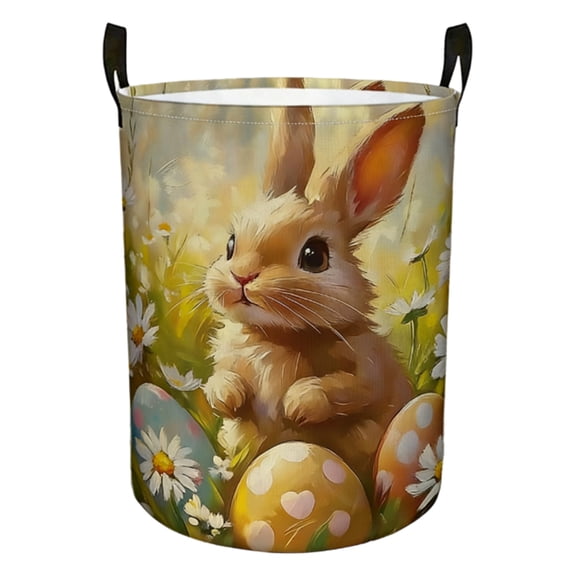 Rabbit Floral Laundry Basket, Oxford Cloth Romantic Pastel Dirty Clothes Collapsible Hamper for Room Decor, Bunny and Flower Print Gifts Toy Organizer 16.54"x13.39" for Bedroom Bathroom Dorm