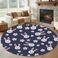 thumbnail image 1 of Rabbit Floral Round Rug 5ft Washable Circle Kitchen Rugs Non Slip Cherry Blossom Japanese Style Navy Blue Large Area Rug Indoor Floor Carpet for Bedroom Living Room Home Office Dining Room Nursery, 1 of 8