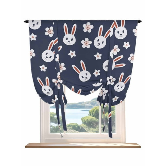 Rabbit Floral Tie Up Curtains for Windows 45 Inch Length Balloon Curtains Kitchen Adjustable Balloon Window Shade Cherry Blossom Japanese Style Navy Blue Tie Up Bathroom Curtain Window 42"x45"