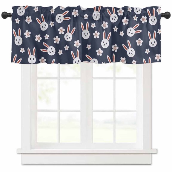 Rabbit Floral Valances for Windows Farmhouse Kitchen Curtains Valances Rod Pocket Valance Curtains for Kitchen Windows Cherry Blossom Japanese Style Navy Blue Window Valances for Bathroom 42"x18"