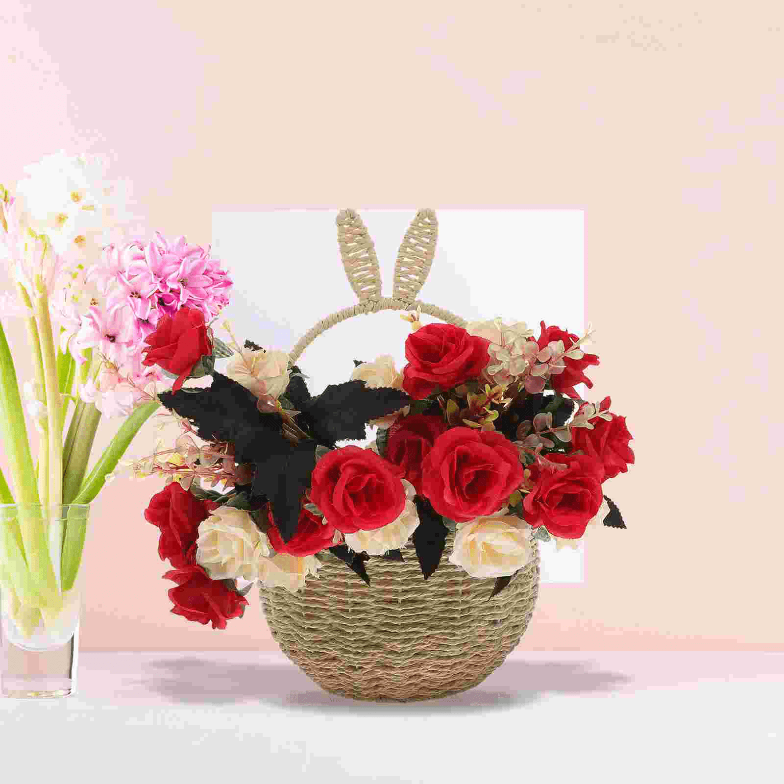 Rabbit Flower Basket Ear Woven Decor Hand Storage for Gifts Weave Candy ...