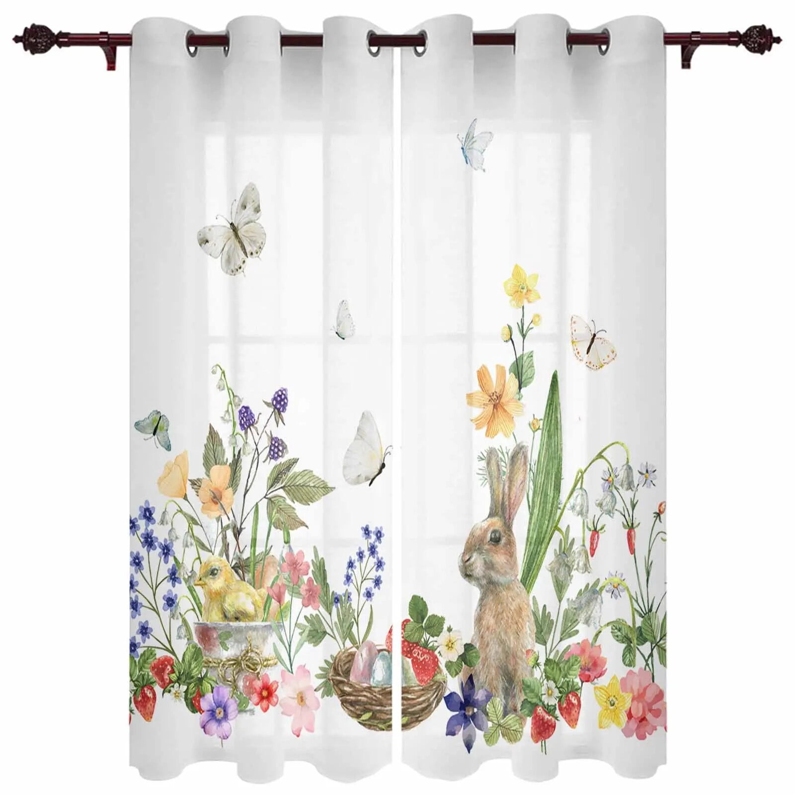 Rabbit Flower Butterfly Strawberry Easter Modern Hall Curtains for ...