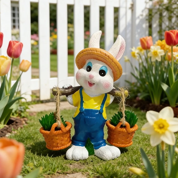 Rabbit Flower Cart Resin Planter – Easter Animal Bunny Succulent Planter Pot with Drainage Hole, Cute Succulent Planter Flower Cart-Styled Garden Decor Gift for Mom, Grandma, Women