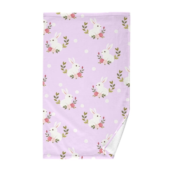 Rabbit Flower Dots Pattern Bath Towel 100% Cotton Soft Thick High Absorbency Hand Face Towel Single Pack 16x28in
