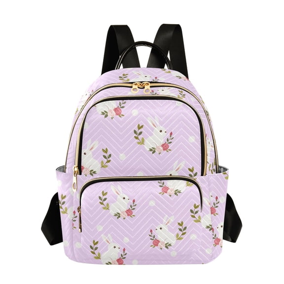 Rabbit Flower Dots Pattern Fashion Backpack Quilted Lightweight Women Travel Daypack 8.5L